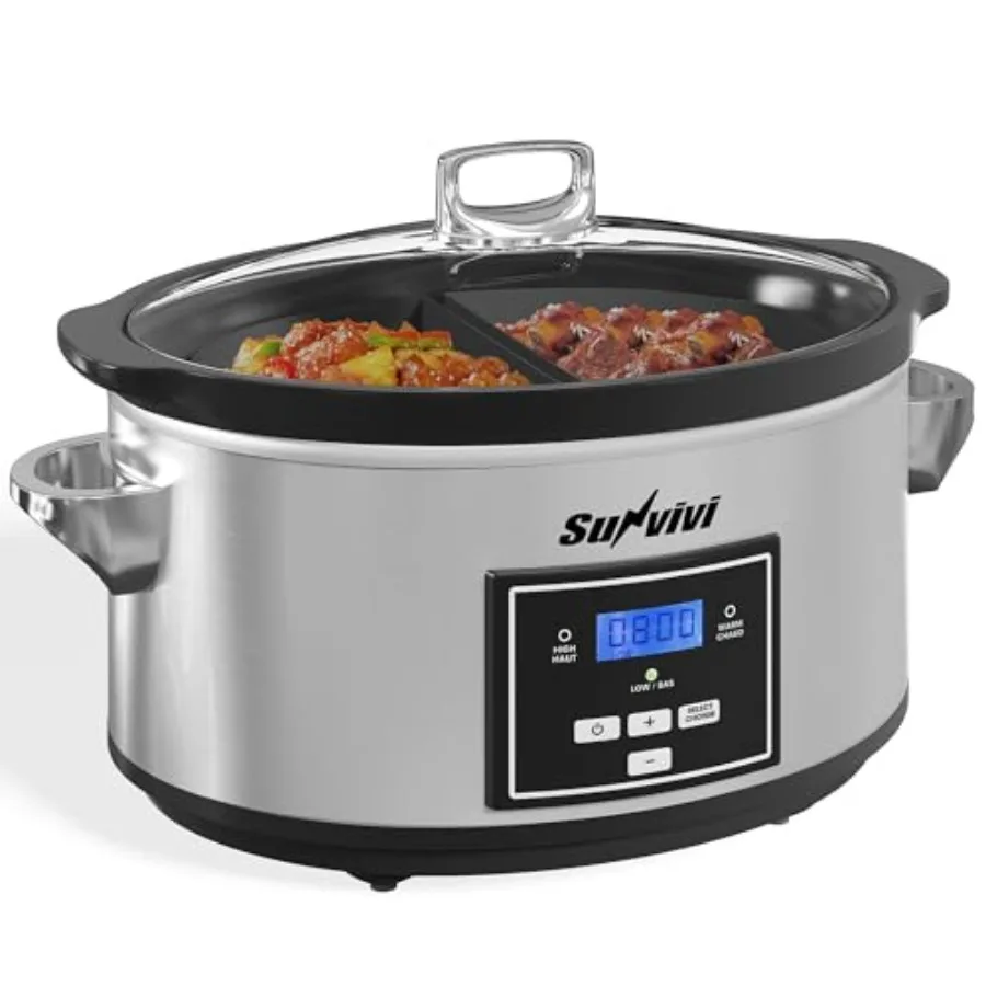 

6 Quart Programmable Slow Cooker with 2 in 1 Silicone Liners Multi-Cooker Food Warmer with Digital Timer Adjustable Temperature