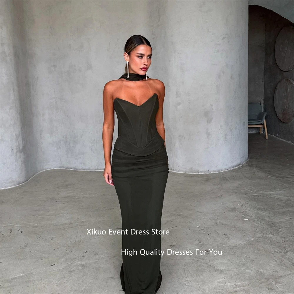 Xikuo 優雅なサテンマーメイドイブニングドレス恋人コルセットフォーマルドレス女性床の長さのパーティーウエディングドレスカスタマイズ