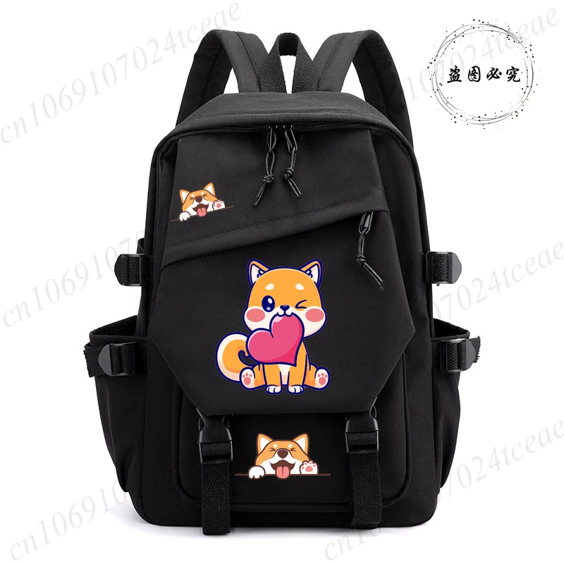 

Модный трендовый рюкзак, черный рюкзак для женщин, дизайн с милым изображением собаки-шиба-ину, сумка для книг, рюкзак для учеников средней школы, Mochila