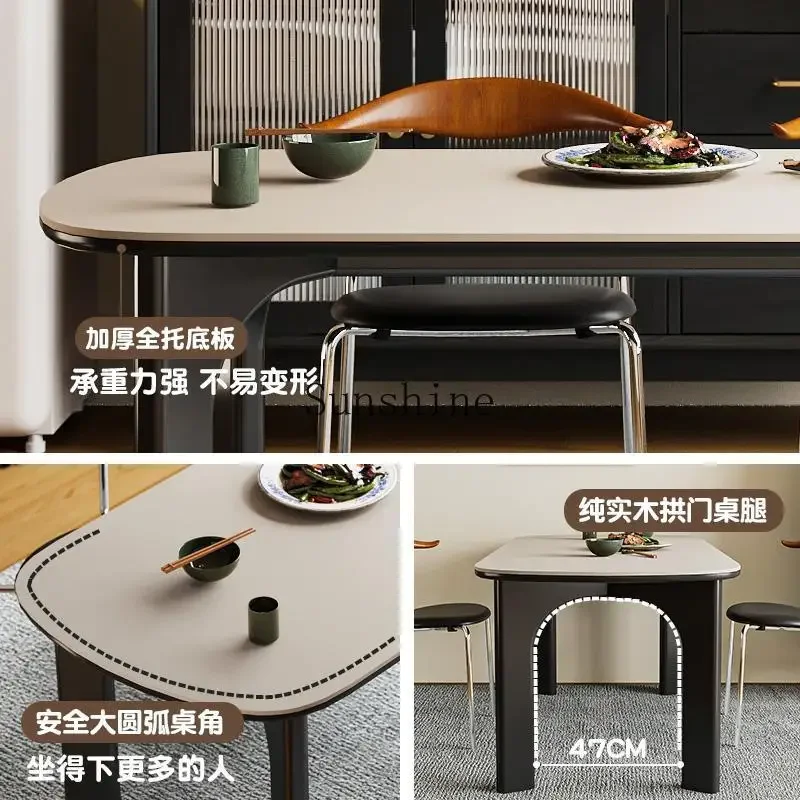 Solid wood retro wind rock slab dining table household small apartment white chair combination modern