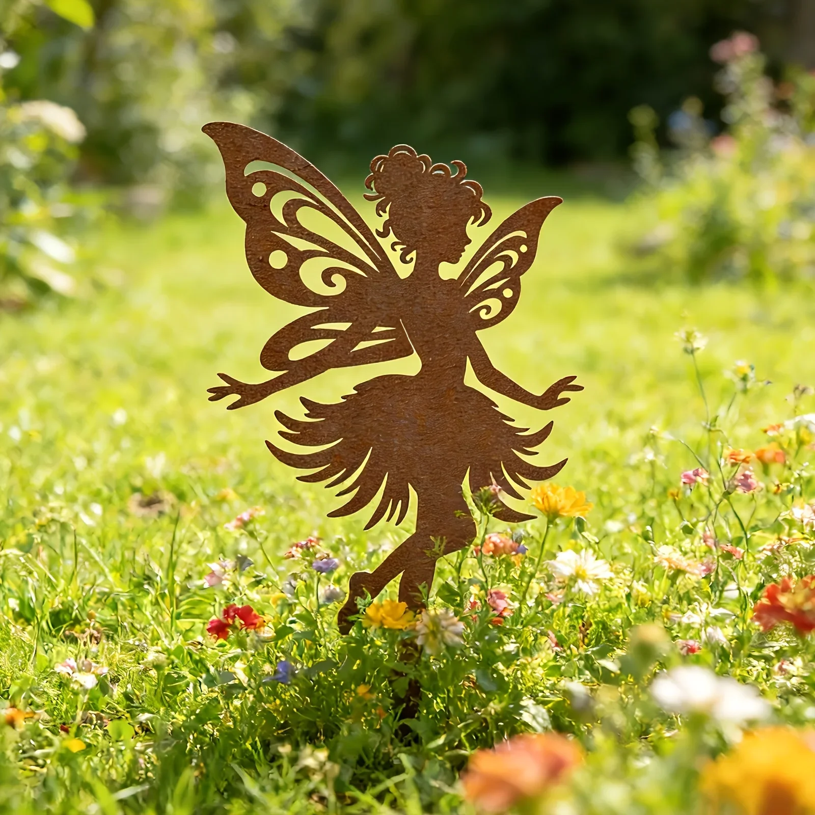 CIFBUY Iron Wall Art Rusty Metal Dancing Fairy Garden Stake Wrought Iron Sculpture For Lawn Gardening Outdoor Mother Lover Gift