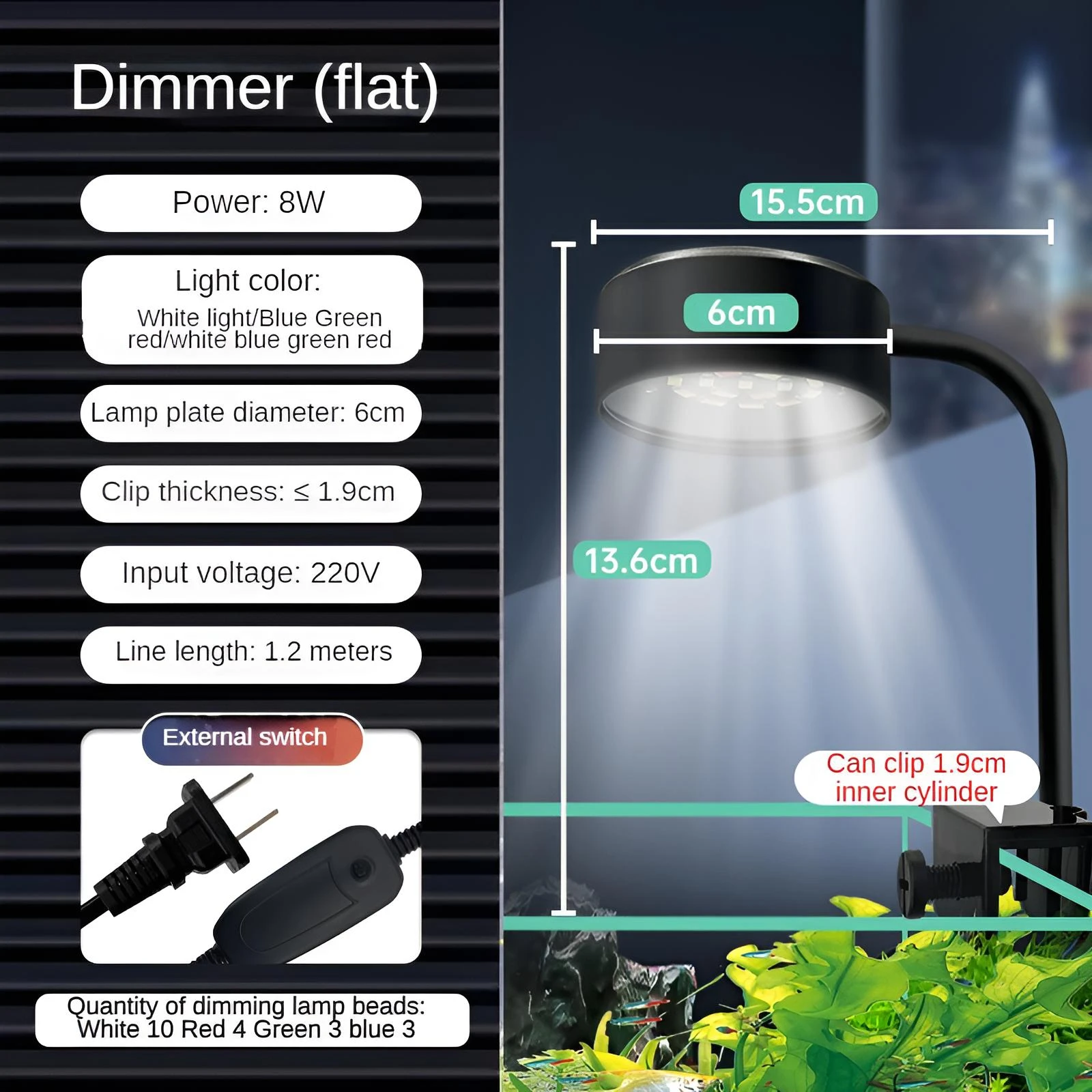 Energy Saving LED Aquarium Light 3 Colors Sunlight Simulation High CRI No Flicker for Fish Tank Plant Growth