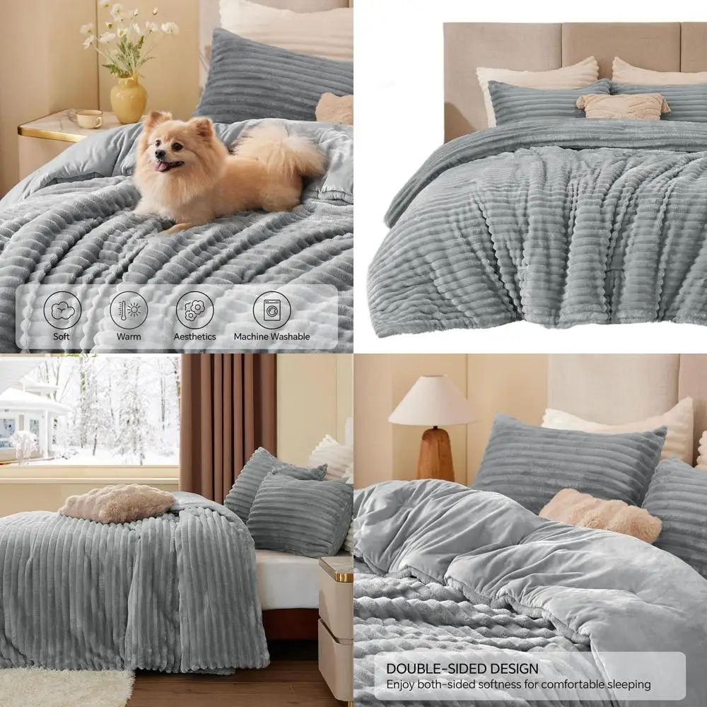 

Ультрамягкий и теплый комплект постельного белья светло-серого цвета, роскошное уютное теплое постельное белье для зимы с 2 наволочками