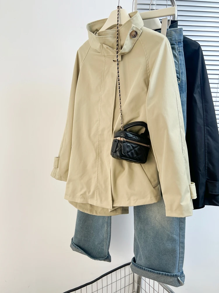 

Женское длинное пальто больших размеров Ele Plus Size, весенняя модная свободная ветровка в корейском стиле для повседневной носки, с цветной молнией