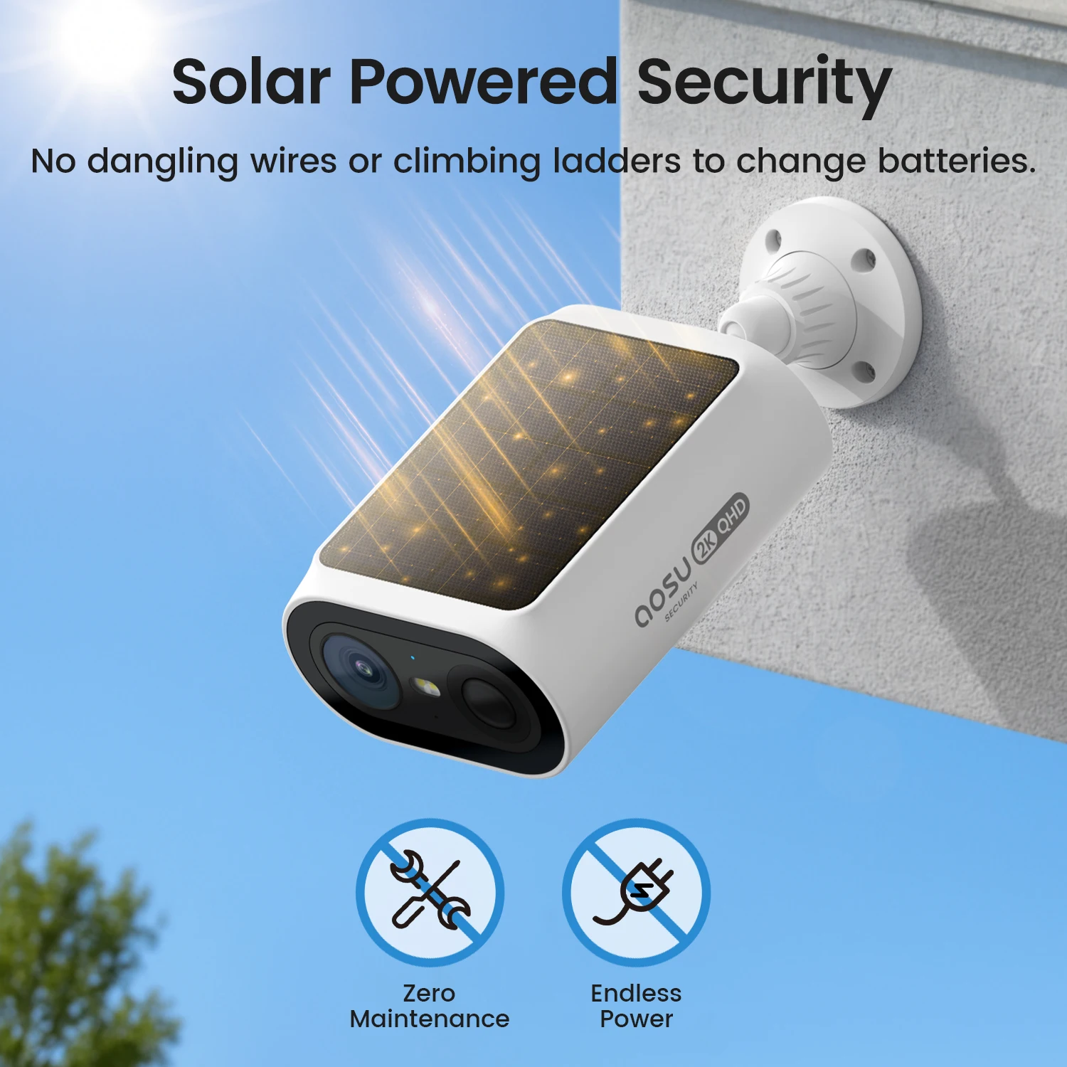 AOSU 3MP Solar Camera System 2 Cam Kit Wireless Camera System and 5MP Video Doorbell Triple Motion Detection 2.4/5 GHz WiFi