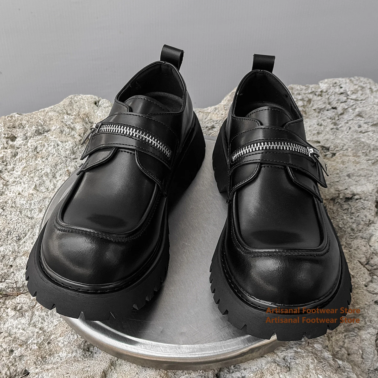 

Thick Soled Derby Shoes British Style Men's Round Toe Leather Shoes Trendy Height Increasing Big Round Toe Men's Shoes