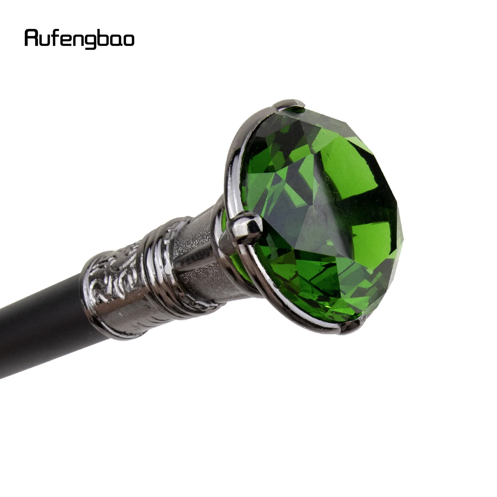 Green Diamond Type Silver Walking Cane Fashion Decorative Walking Stick Gentleman Elegant Cosplay Cane Knob Crosier 93cm