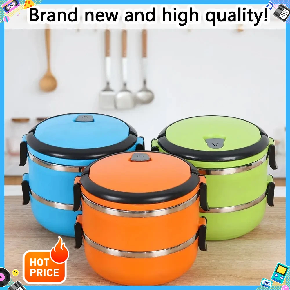 صندوق بينتو متعدد الطبقات مع مقصورات مضادة للانسكاب، وزجاجة طعام حرارية، وصندوق غداء من الفولاذ المقاوم للصدأ، وصندوق غداء دائري #1