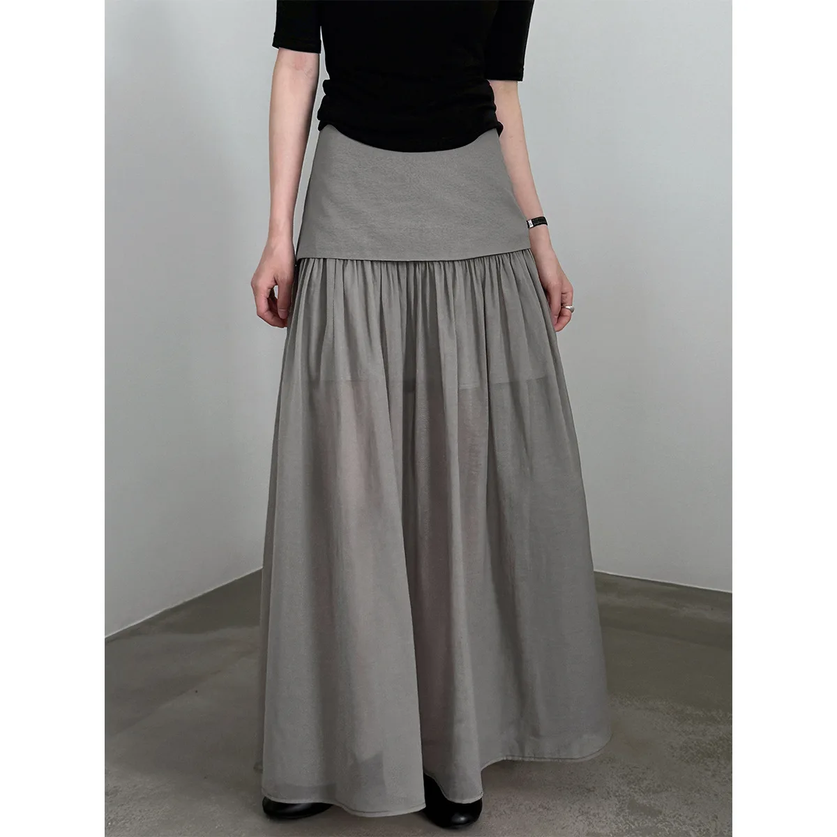 

2026 Women Summer Chic Long Skirt Drouble Mesh High Waist A-Line Maxi Skirt White Saia Longa Falda Jupe