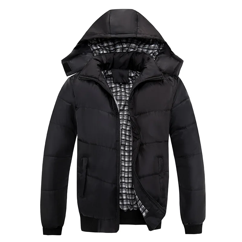 

Winter Men Down Coat Simple Solid Color Detachable Hooded Man Jacket Stand Collar Long Sleeve Business Casual Male Outerwear