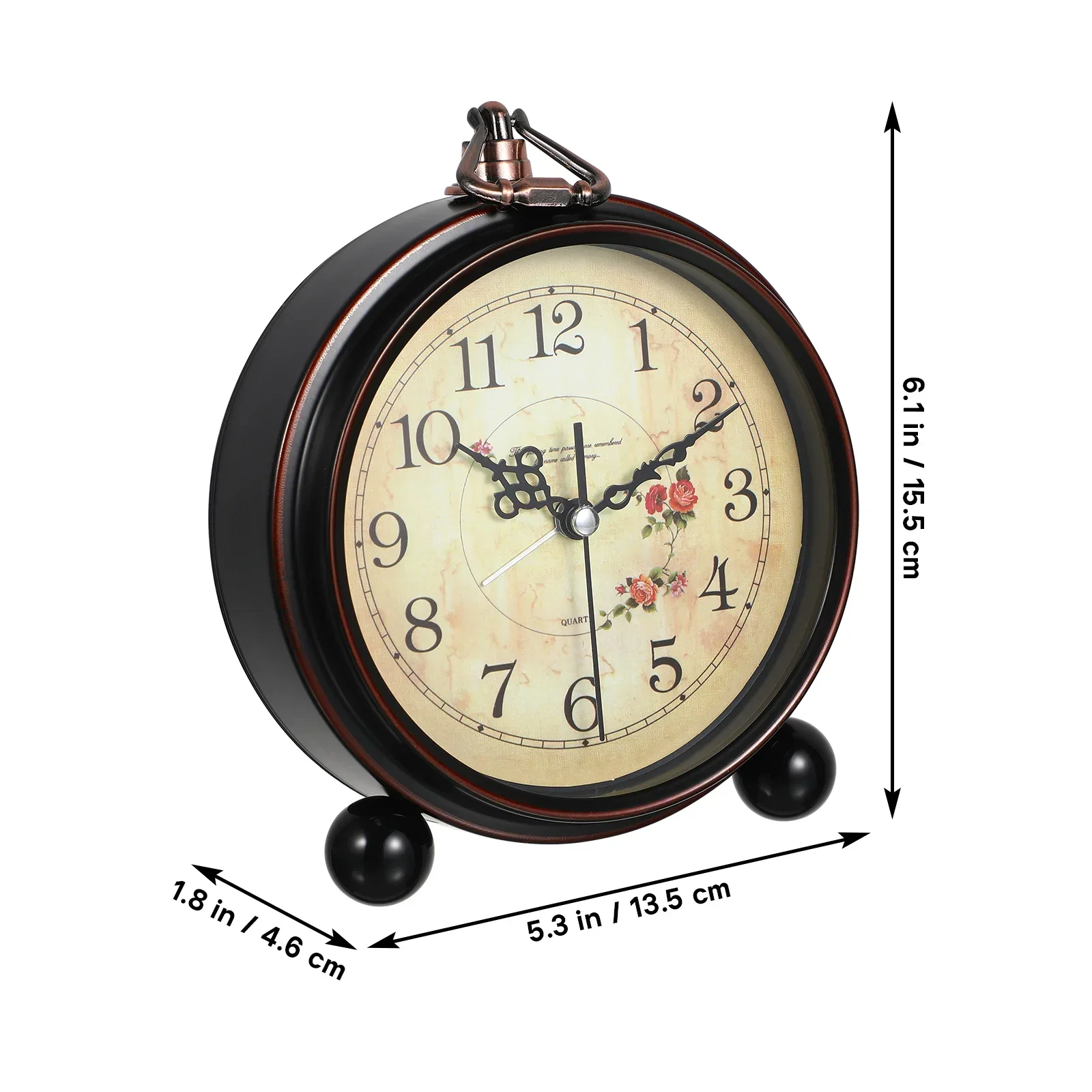 Retro Metal Table Clock Battery Operated Non-Ticking Silent Quartz Table Desk Small Alarm Clock DeskClock for Bedroom Desk Clock