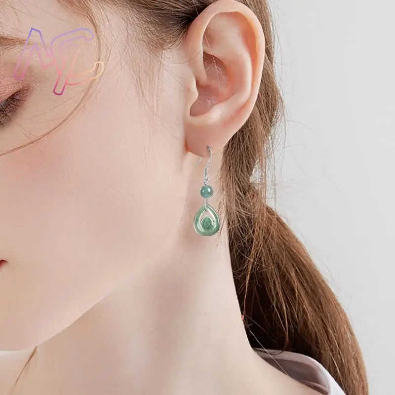 الأزرق ميانمار الجاديت قطرة الماء أقراط الطاقة الطبيعية البورمية اليشم هدايا للنساء محظوظ مجوهرات حقيقية فاخرة #4