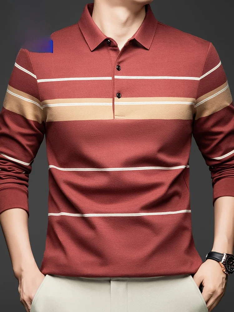 

Lnd Dad Sle Long Sve irt Collared Striped Casual Wear for Middle-Aged Men Busin Casual Breathable Thin Cott...