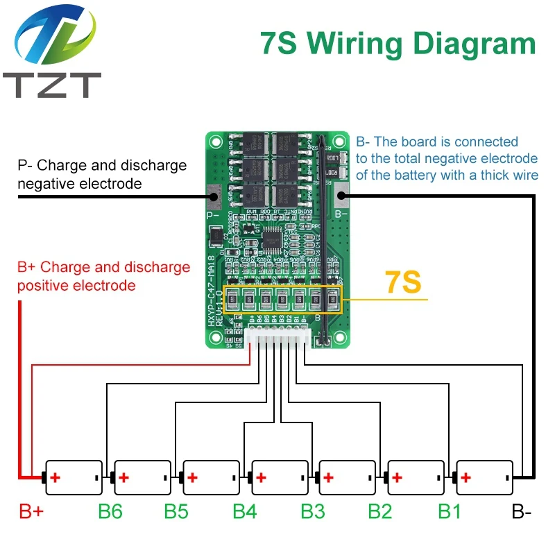 4S/5S/6S/7S BMS 16.8V 21V 20A 18650 Li-ion Lmo Ternary Lithium Battery Charger Protection Board Balance And Temperature Protect image 6