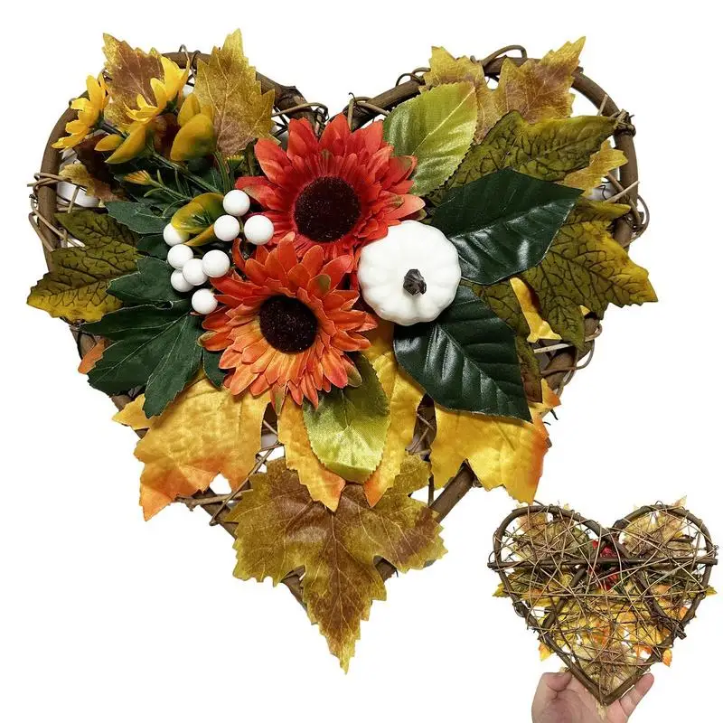 Autumn Door Wreath Fall Colorful Wreath In Heart Shape Maintenance-Free House Cafe Restaurant Garland For Courtyards Doors