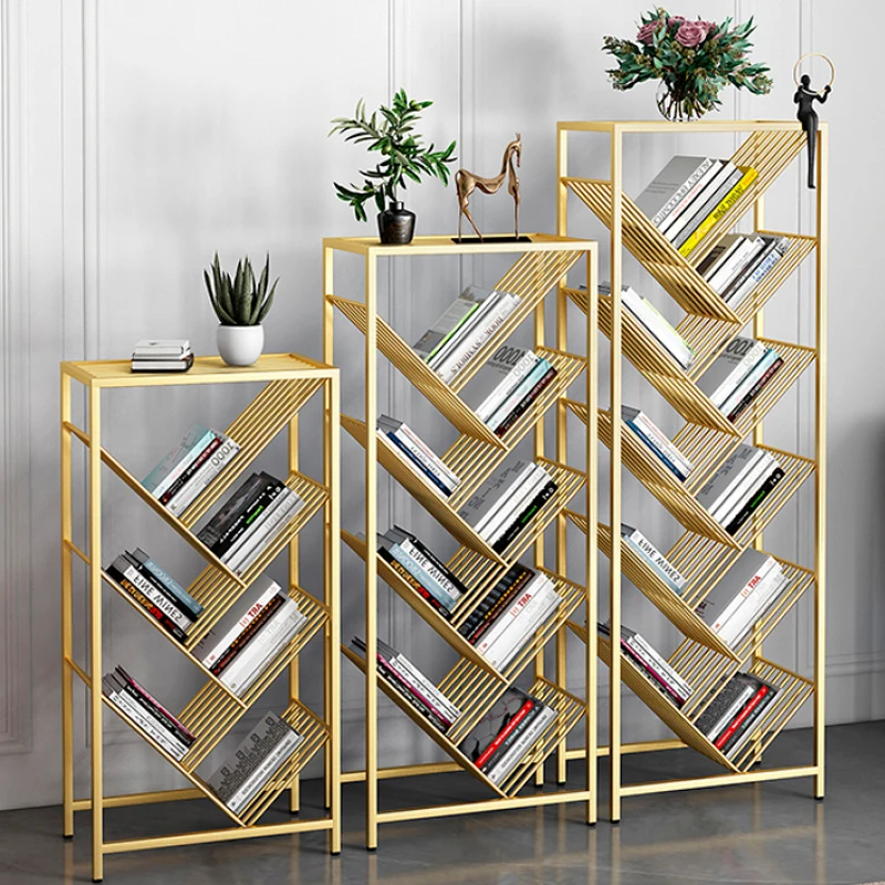 Iron Art Bookcase Floor standing bookshelf Free combination shelf Movable simple living room storage rack