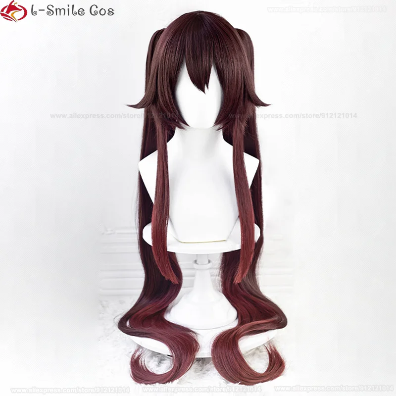 Peluca de Cosplay de juego Hutao, cabello resistente al calor de doble cola de caballo degradado de 95cm, pelucas de Anime de Halloween Hu Tao + gorro de peluca