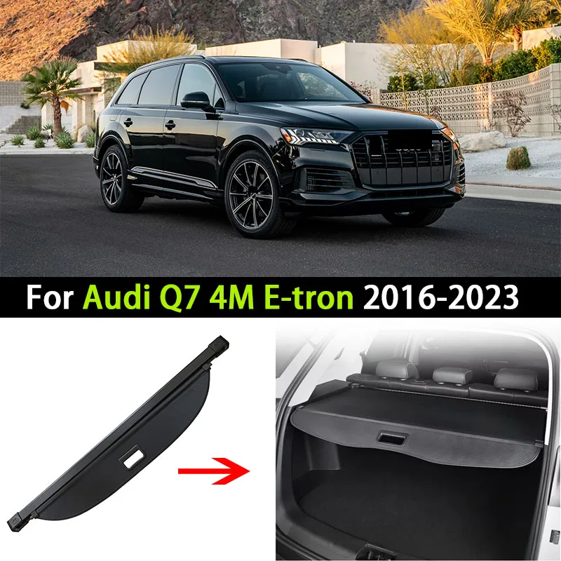 Car Rear Trunk Cargo Cover For Audi Q7 4M E-tron 2016 2017 2018 2019-2023 Luggage Storage Security Shield Curtain Partition Mat