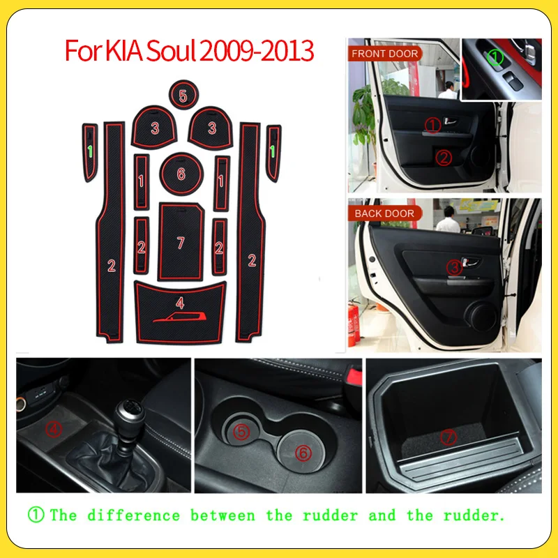 For KIA Soul AM 2009 2010 2011 2012 2013 MK1 Rubber Anti-slip Mat Door Groove Cup Pad Gate Slot Coaster Interior Car Accessories