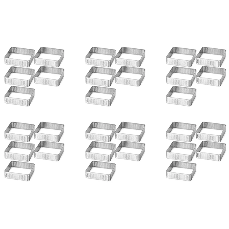 

A36T-Perforated Tart Ring Stainless Steel Tartlet Molds Square Shape Mould Cake Circle French Pastry Baking Tool, 30 Pack