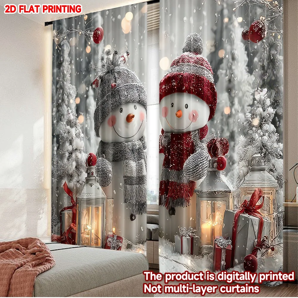 2D-Flachdruck, 2 Stück, Weihnachtsvorhänge, Weihnachten, Schneemann, Freude, digital bedruckte Polyester-Vorhänge, langlebig, Frühling, perfekt für