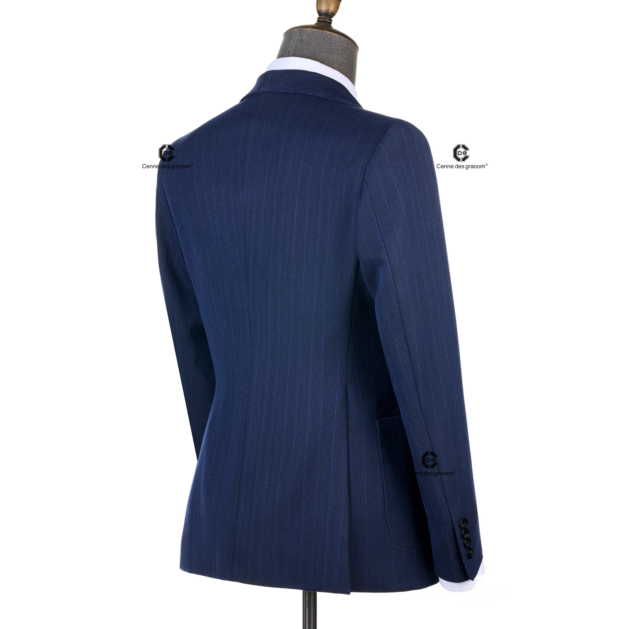 Immagine 5: Cenne Des Graoom 2025 Abiti da uomo doppiopetto a righe blu navy con tasca applicata su misura per riunioni da ufficio, matrimoni
