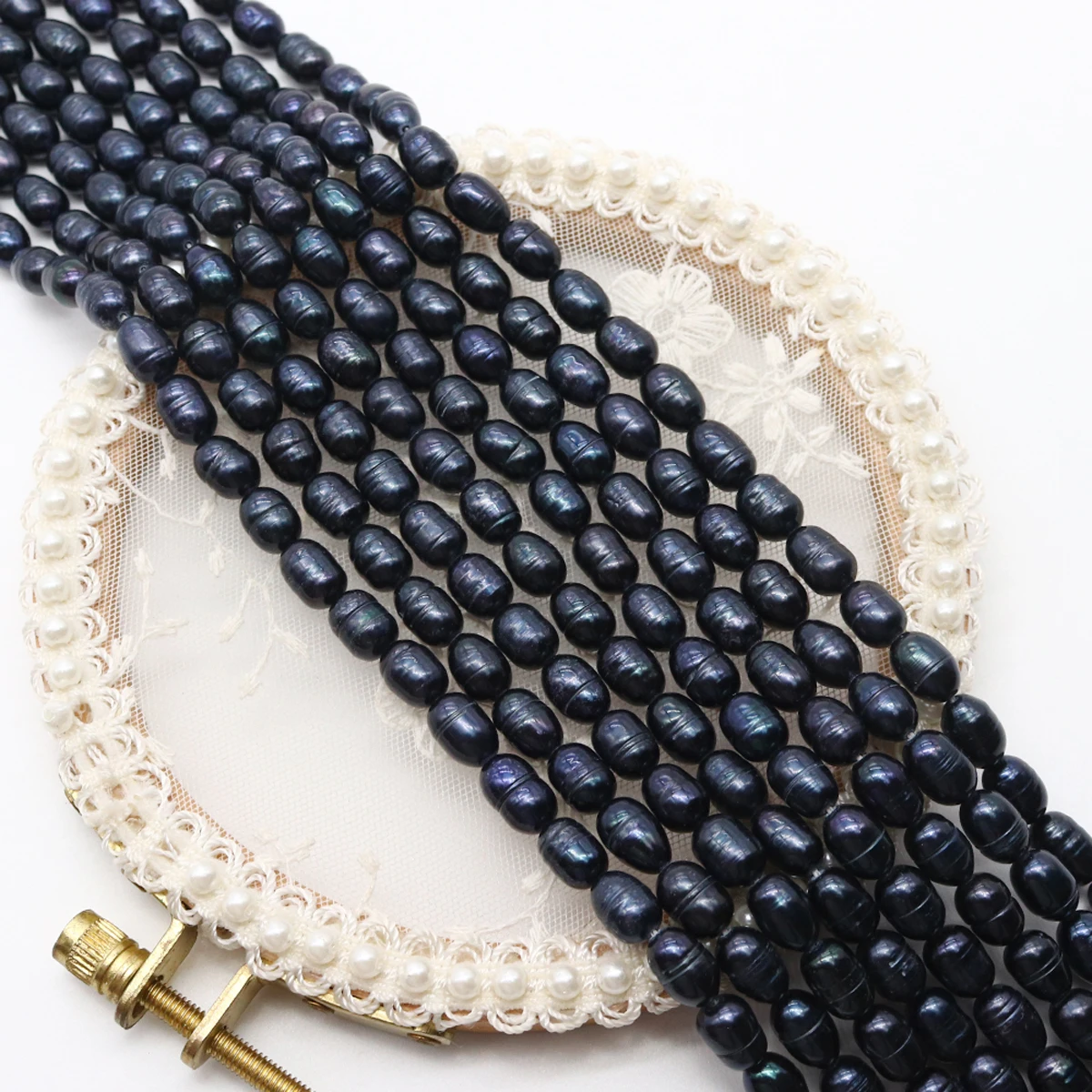 5-6mm 100% Natural Freshwater Pearl Black Rice Loose Spacer Beads for Jewelry Making Supplies DIY Necklace Bracelet Accessories