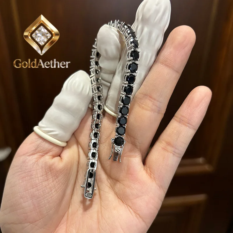 

GoldAether Luxury Solid Platinum PT950 Women's 4MM Black Moissanite Bracelet Single Row Full Diamond Tennis Bracelet