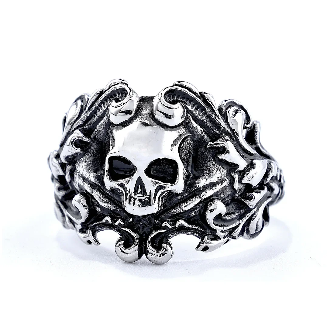 

Punk Style Unisex Flower Skull Head Stainless Steel Men's Rings Jewelry Size 7-13