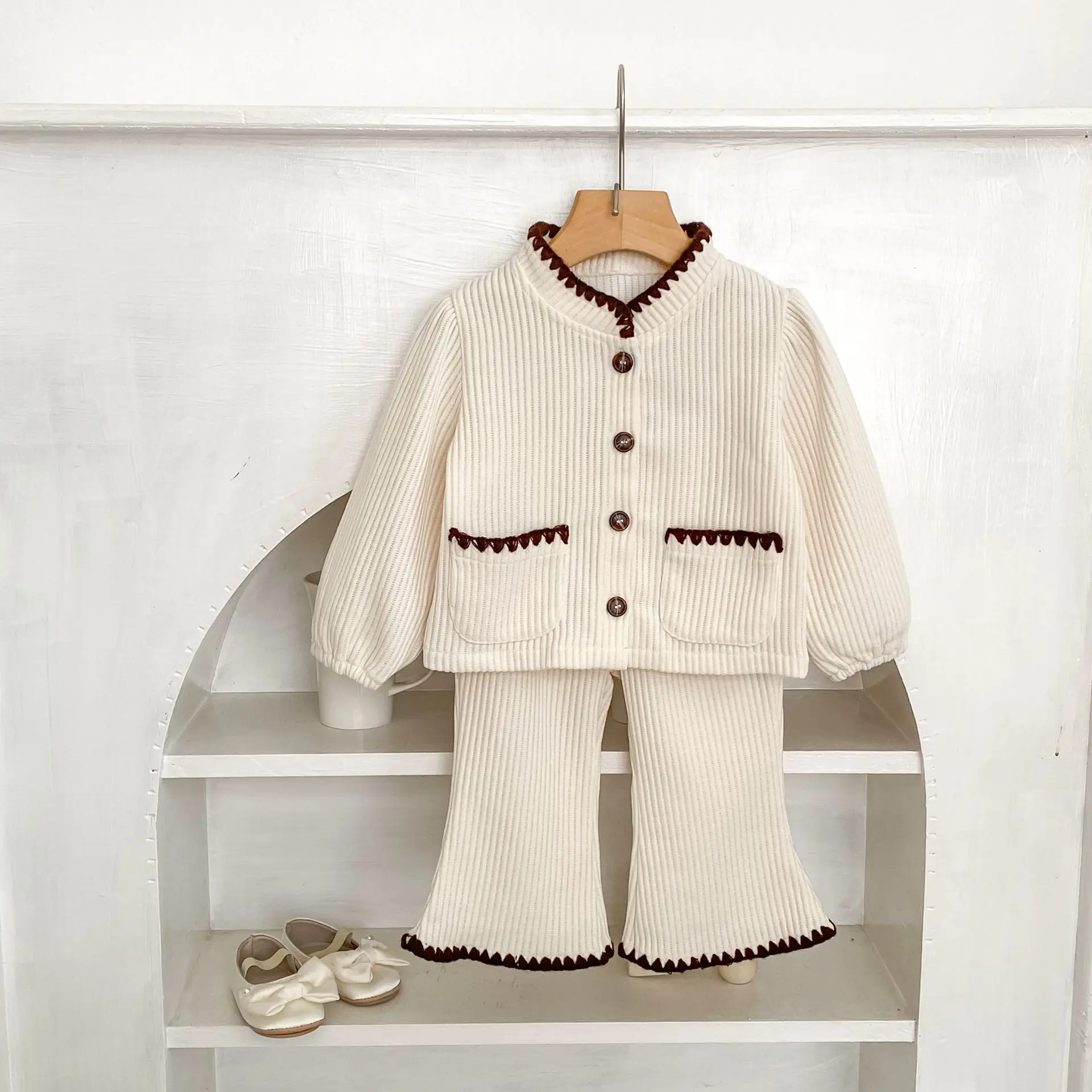 Girls Corduroy Cardigan Coat + Flared Pants 2pcs Suit Infant Toddler Casual Outfits 2025 Autumn New Baby Long Sleeve Clothes Set