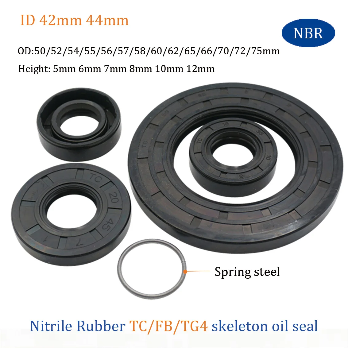 NBR Oil Seal ID 42/44mm TC-42/44*50/52/54/55/56/57/58/60/62/65/70/72/75*5-12mm Nitrile Rubber Shaft Double Lip Oil Seals Gasket
