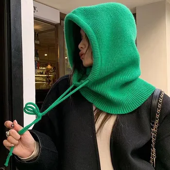 Cappelli passamontagna invernali per uomo e donna Berretti con cappuccio lavorati a maglia unisex Cappelli con coulisse più caldi per esterni Berretti con colletto al collo in un unico pezzo