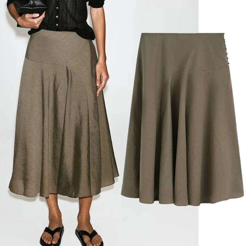 Maxdutti Nordic Minimalist Women's Wear Lyocell Blended Half Skirt Office Ladies Elegant Faldas Skirts Female Clothing 32-40