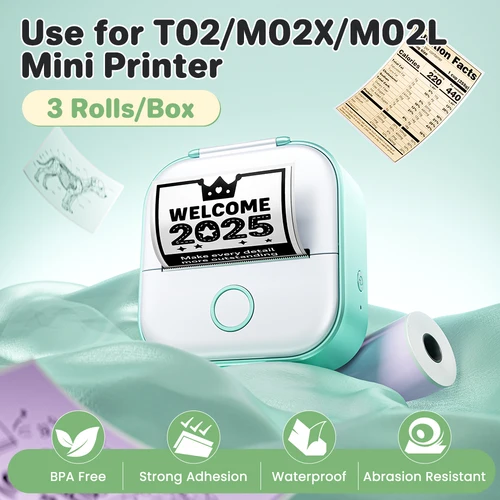 Imagen 2 del producto Phomemo, 3 rollos de papel térmico autoadhesivo transparente para etiquetas adhesivas T02 M02X, textos fotográficos DIY, impresión de notas de estudio