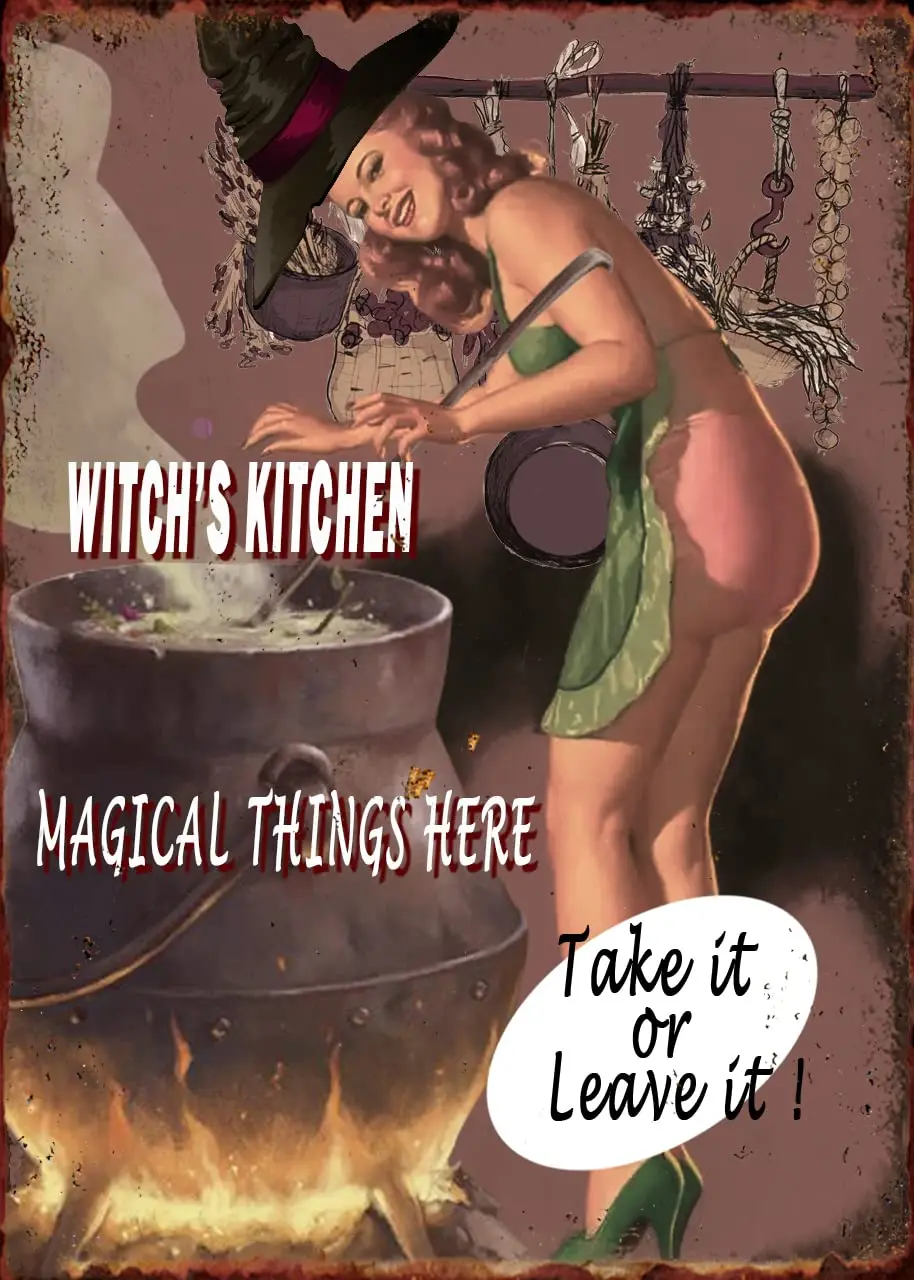 Bocromo Vintage Kitchen Metal Sign Witchs Kitchen Magical Things Here Home Wall Decoration Metal Plaques12x16in