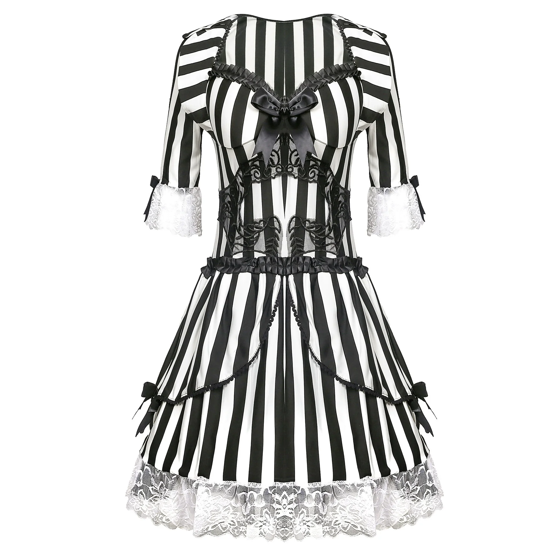 Женский костюм призрака невесты для косплея на Хэллоуин, черное полосатое платье демона-вампира с чулками для праздничной одежды