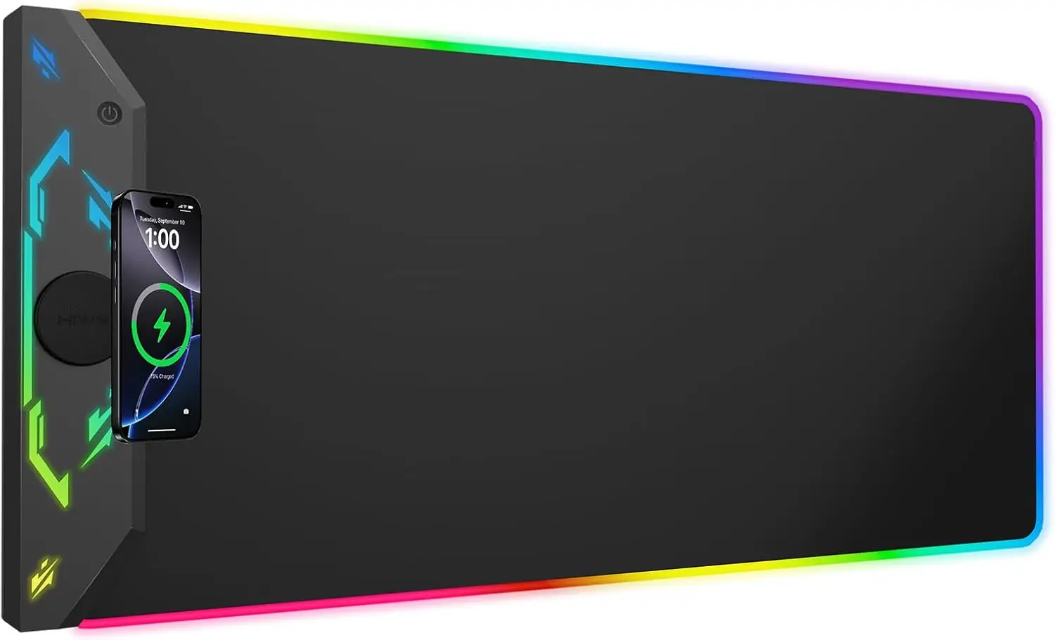

Большой игровой коврик для мыши RGB 35"x15.8" с магнитной беспроводной зарядкой, 24 световыми эффектами, нескользящей водонепроницаемой поверхностью