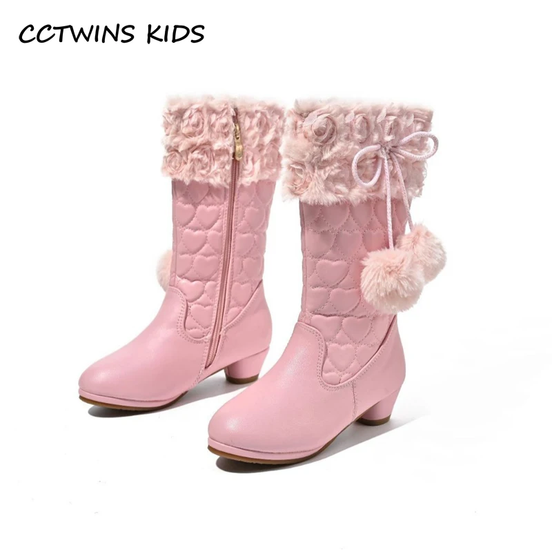 Girls High Boots 2023 Winter Toddler Kids Princess Fashion Brand Knee Long Boots Children Flower Pompom Low Heel Pink Shoes