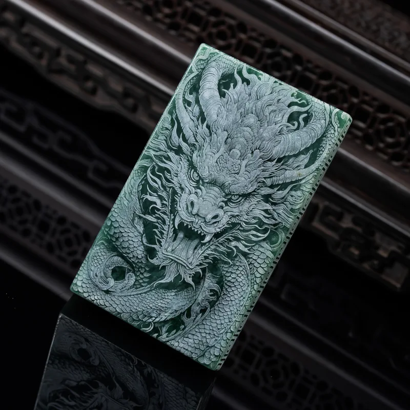 Natural A-grade Jade Dragon Brand Great Wall Blue Water Material Double sided Precision Shadow Carving High Ice Jade Pendant