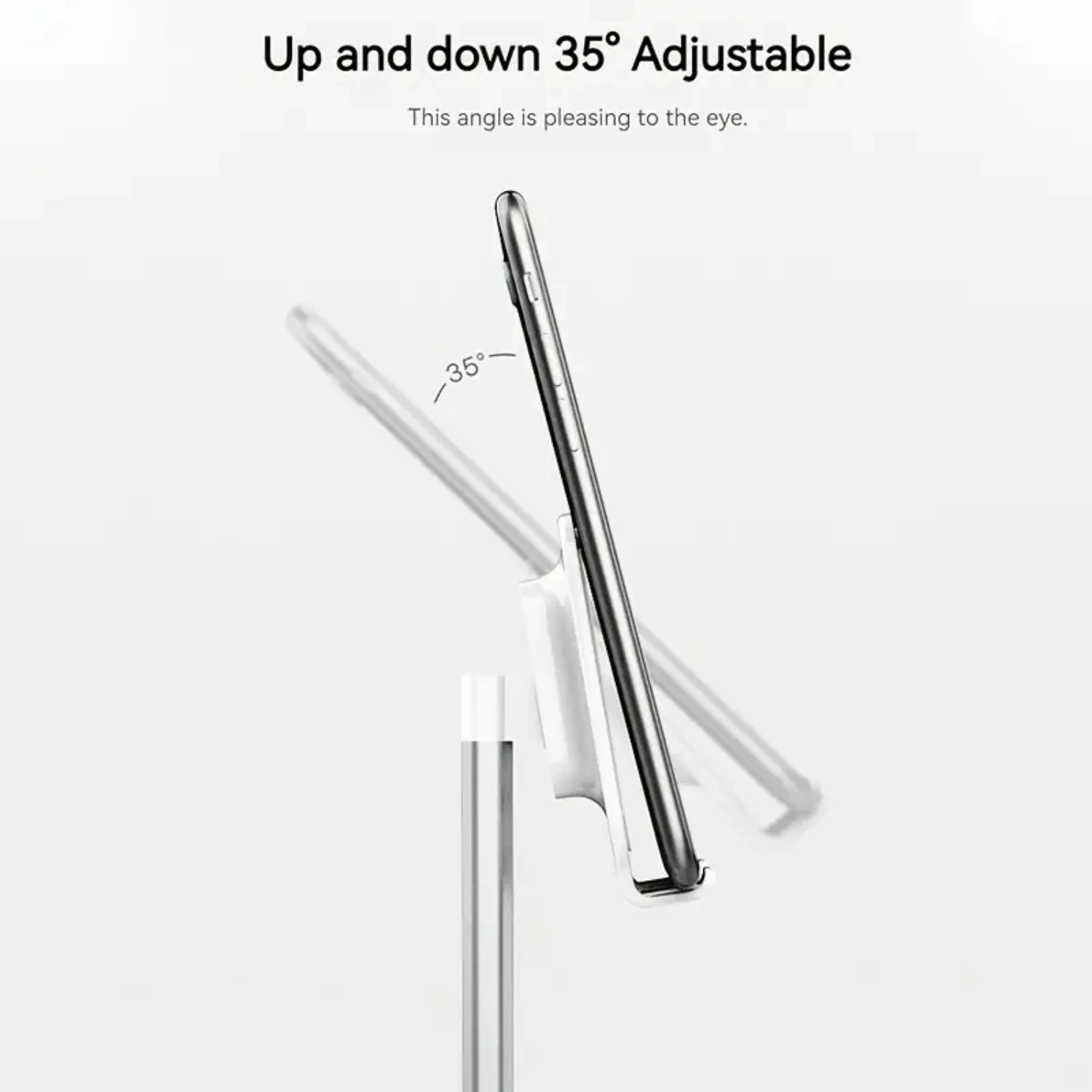 Melhore seu espaço de trabalho com este elegante suporte ajustável para celular com um design grosso e adequado para uma capa. Acesso de mesa perfeito