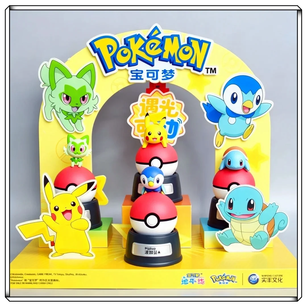 

Authentic Pokemon Light Motion Display Box Solar Powered Pikachu Piplup Sprigatito Squirtle Anime Figure Gift Collectible Toy
