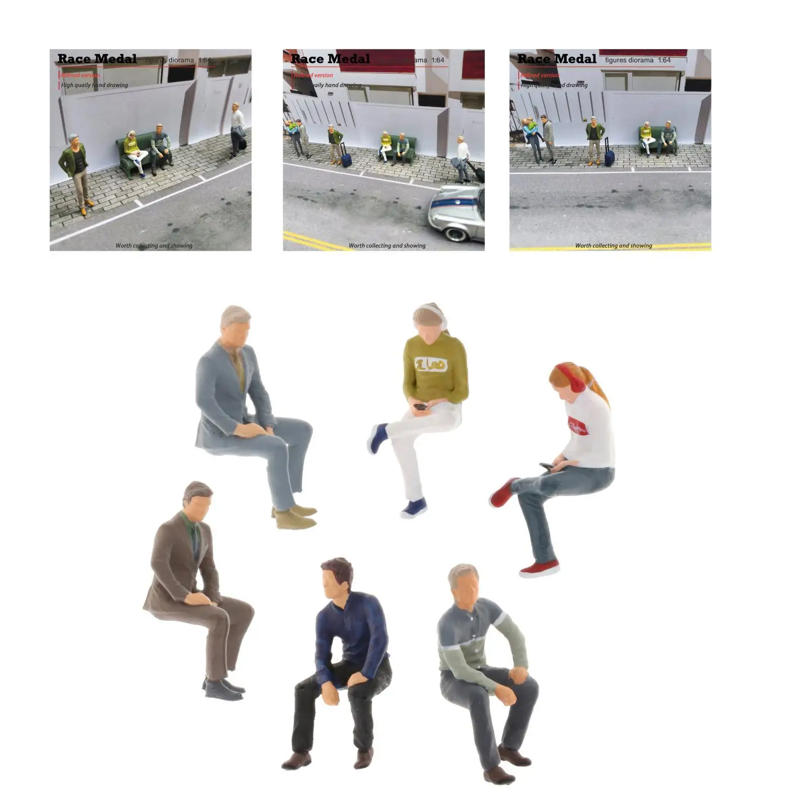 1/64 Scale Hand Painted Characters Sitting Position PVC Table Scenery Scenario for Children Toy Accs