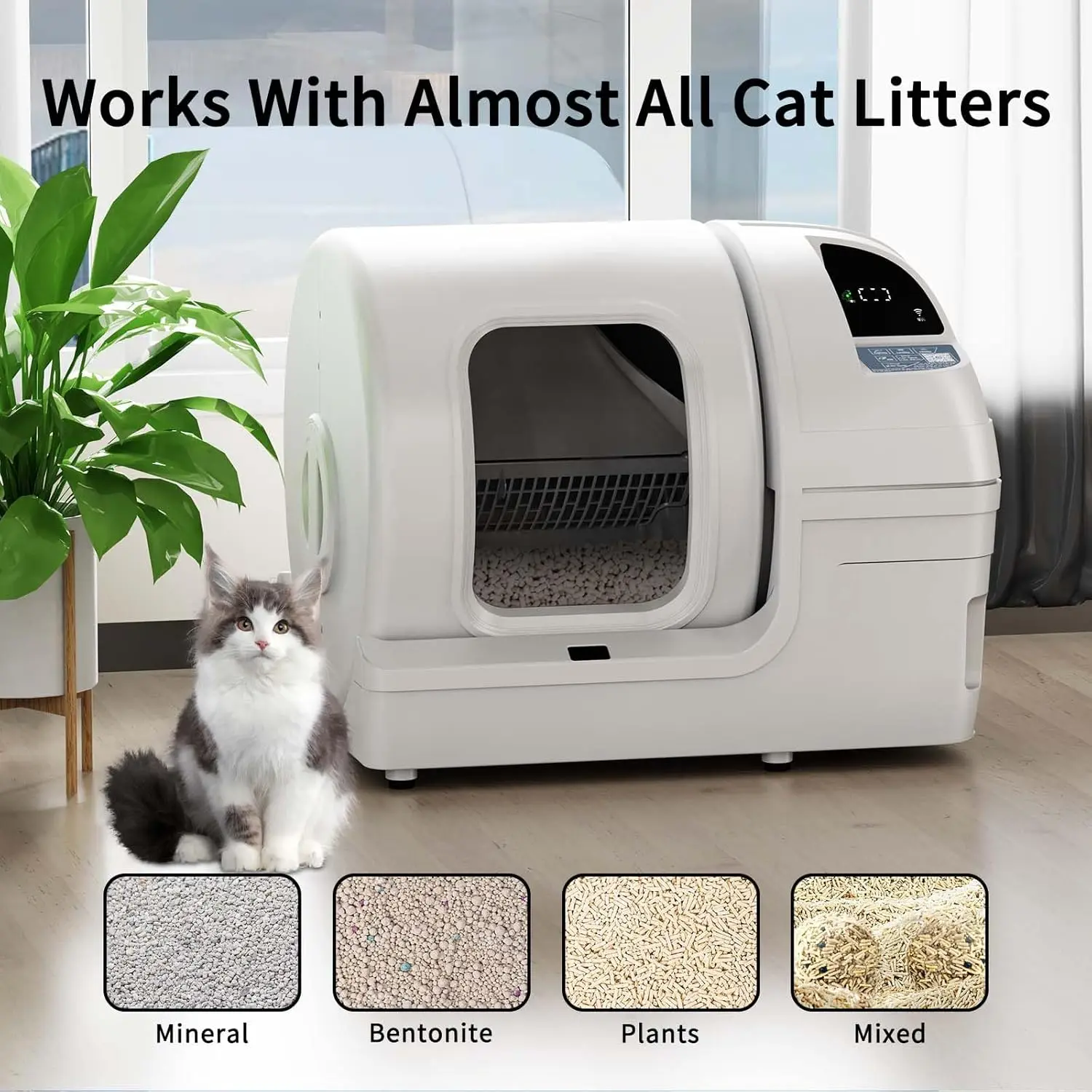 Automatic Cat Litter Box Self Cleaning - 100L Extra Large Cat Litter Box with APP Control & Safe Alert & Smart Health Monitor