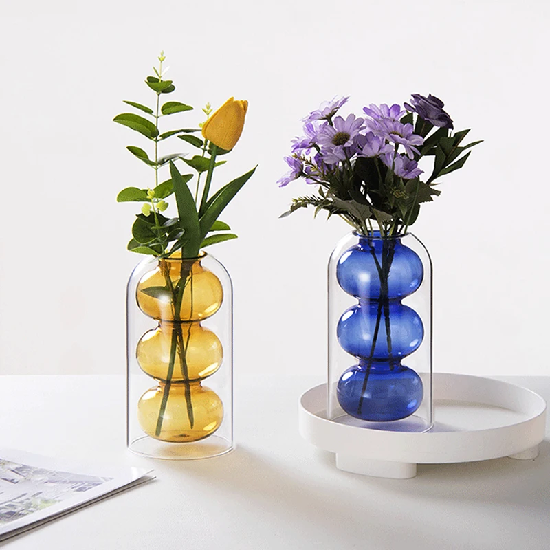 Living Room Glass Vase Creative Glass Desktop Planter Vase Transparent Small Vase Hydroponic Flower Pot Simple Table Decoration