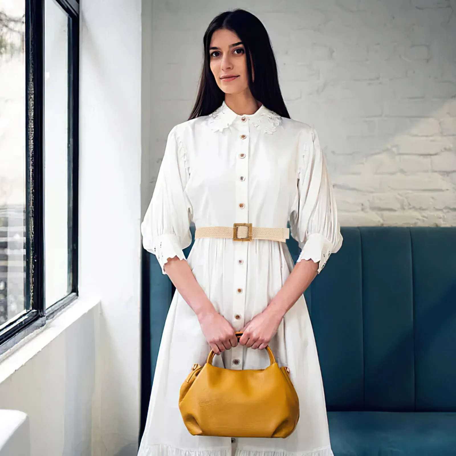 

Women Adjustable Woven Waist Belt for Dresses Pants Skirts Blouses Elegant Rustic Style Dress Belt Fashionable Costume Accessory