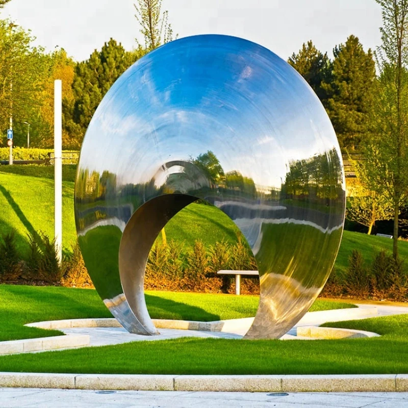 Sculptures Metal Abstract Moon Sculpture Stainless Steel Garden Landscape Polished Modern Outdoor Ornaments