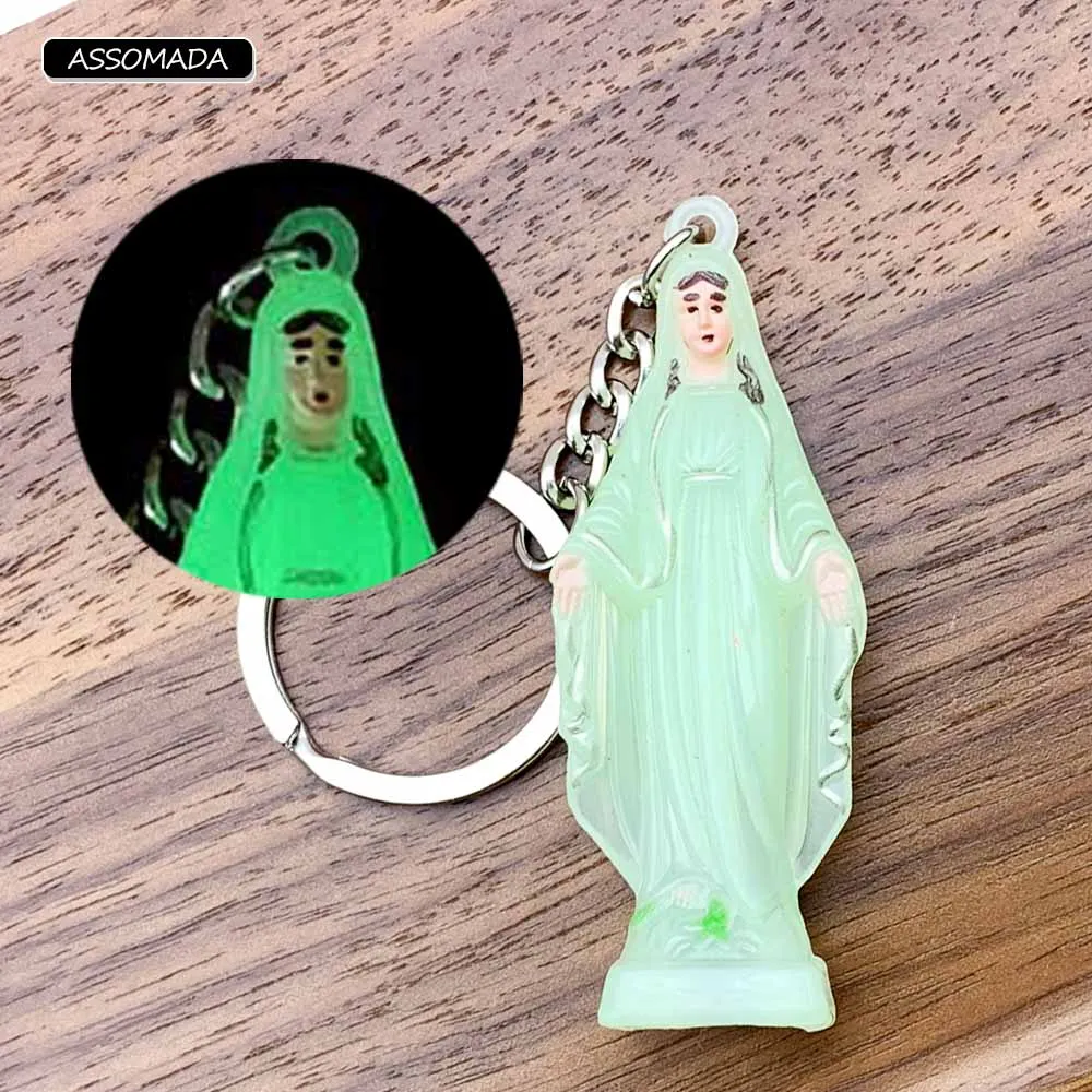 Luminous Virgin Mary Keychains For Women Men Gift Colour Noctilucent Christian Religion Mary Car Key Chains Accessories ASSOMADA