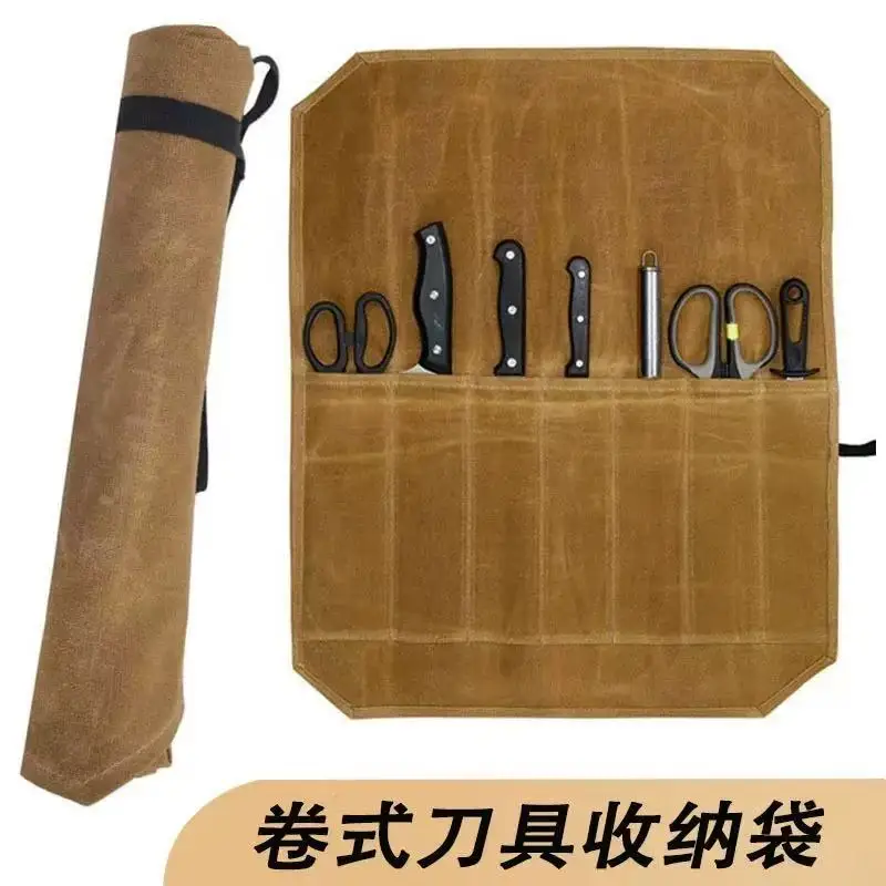 

Wet wax canvas knife storage bag, chef picnic camping barbecue kitchen utensil storage bag, chef bag storage