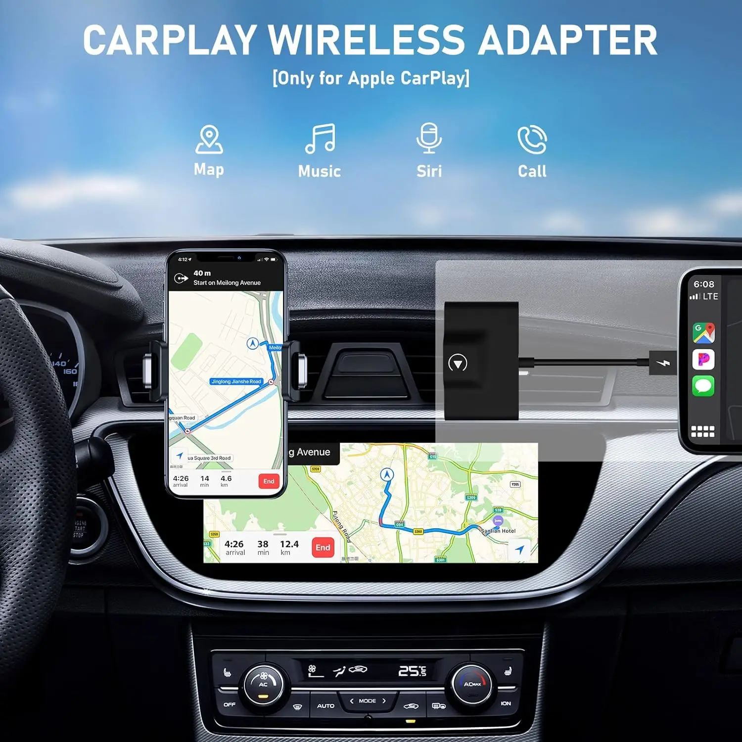 

CarPlay Wireless Adapter for Factory Wired CarPlay 2024 Upgrade Plug & Play Dongle Converts Wired to Wireless for Cars fr