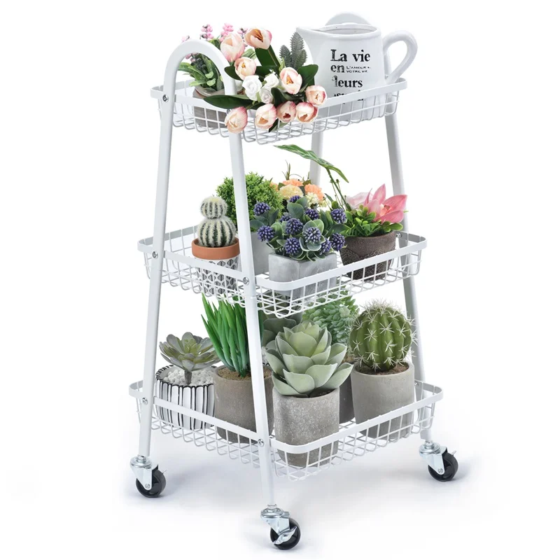 High Quality Grid Basket 3 Tier Organizer Storage Cart 3 Layer Wire Basket Kitchen Vegetable Organizer Trolley